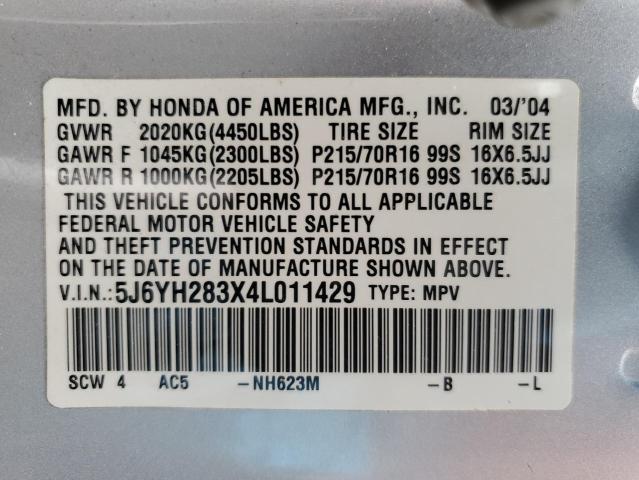 2004 Honda Element Lx VIN: 5J6YH283X4L011429 Lot: 54768264