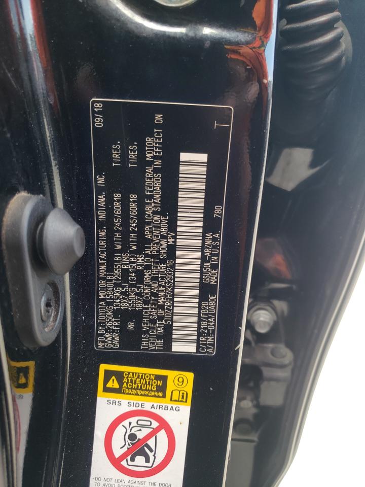 5TDZZRFH7KS293216 2019 Toyota Highlander Le