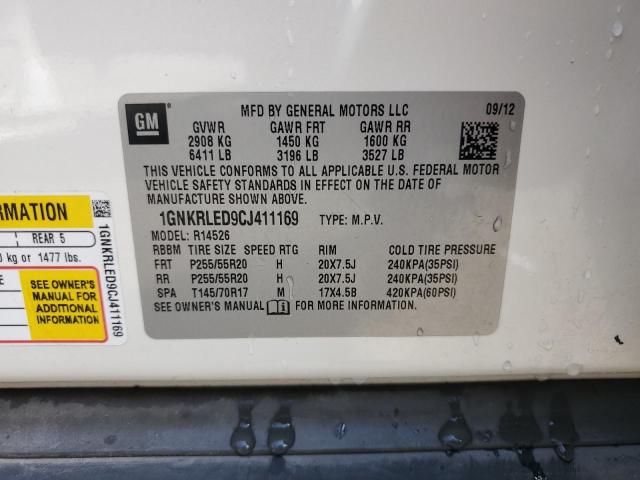 2012 Chevrolet Traverse Ltz VIN: 1GNKRLED9CJ411169 Lot: 54164064