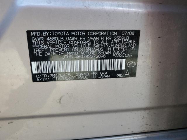2008 Lexus Es 350 VIN: JTHBJ46G782272898 Lot: 55770304