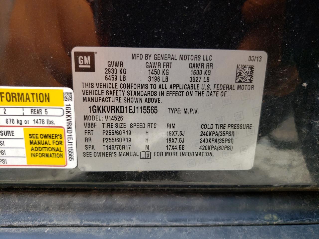 1GKKVRKD1EJ115565 2014 GMC Acadia Slt-1