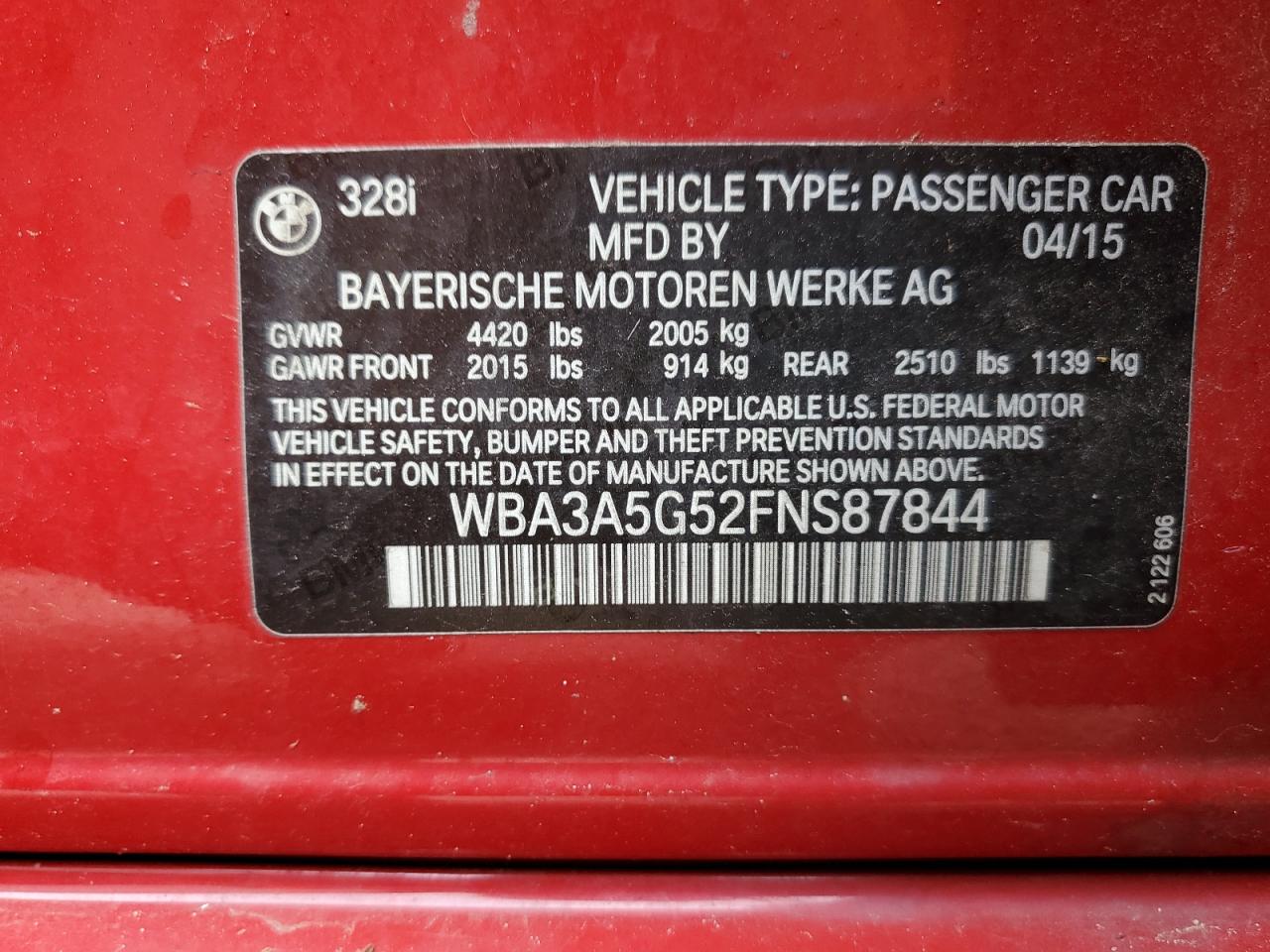 WBA3A5G52FNS87844 2015 BMW 328 I