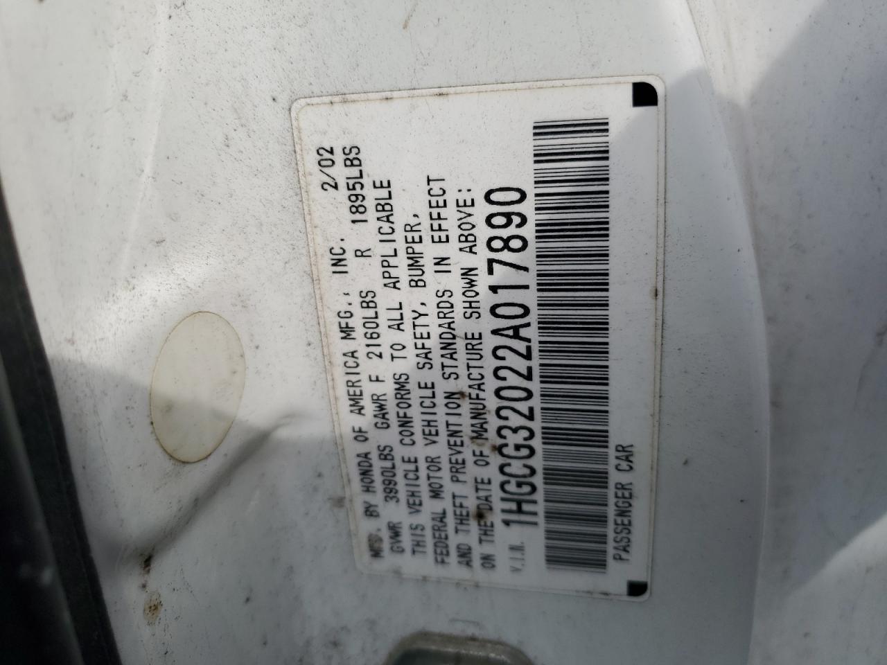 1HGCG32022A017890 2002 Honda Accord Se