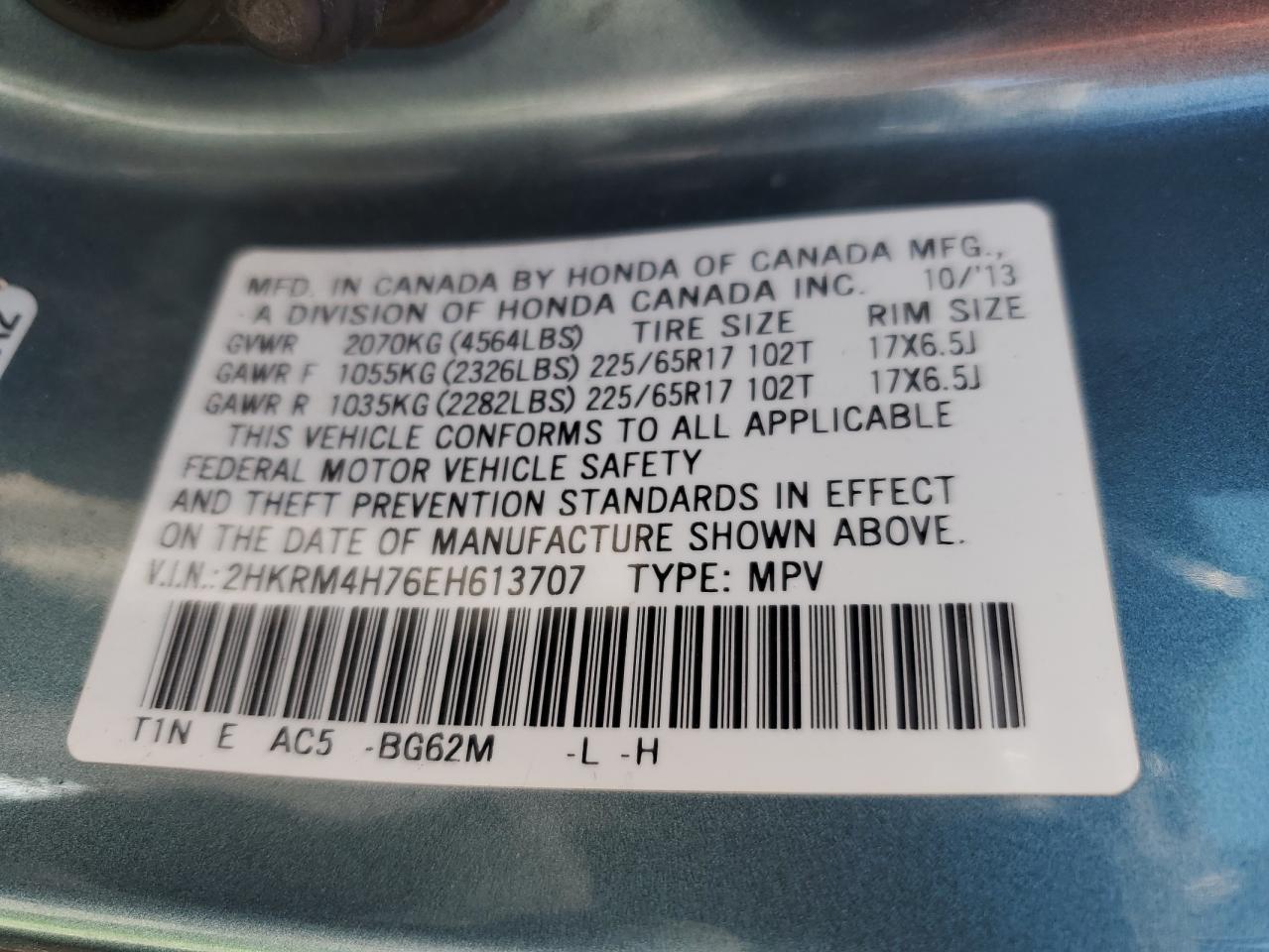 2HKRM4H76EH613707 2014 Honda Cr-V Exl