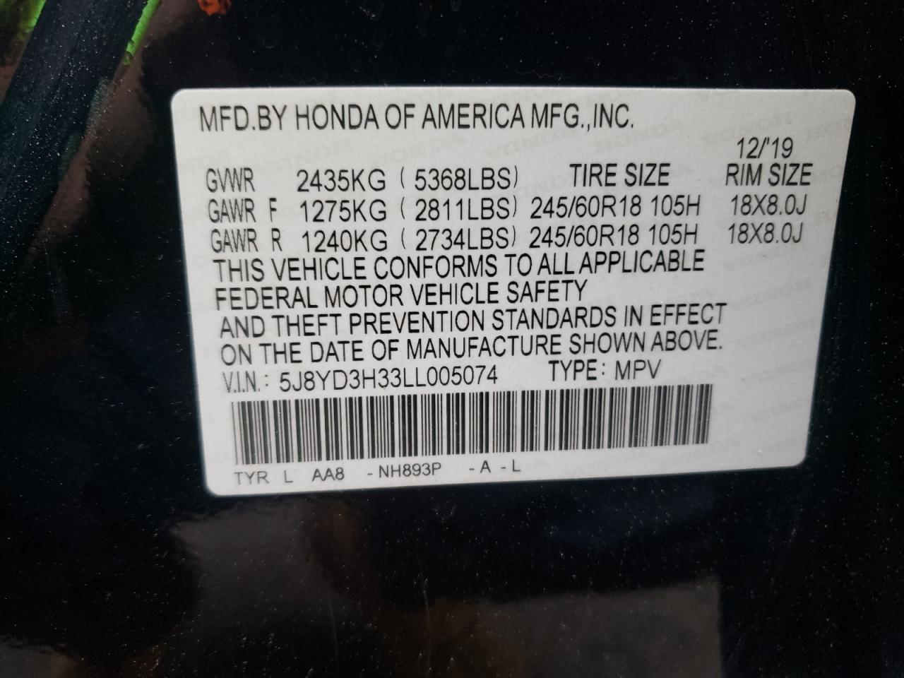 5J8YD3H33LL005074 2020 Acura Mdx