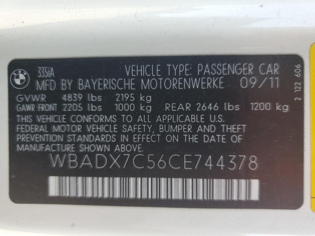 WBADX7C56CE744378 2012 BMW 335 I