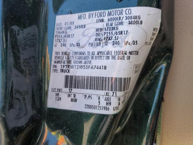 2005 Ford F150 Supercrew VIN: 1FTRW12W55FA74418 Lot: 53525404