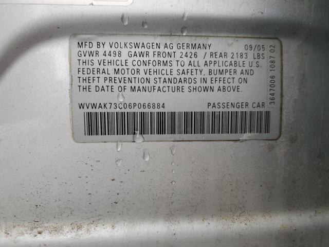 2006 Volkswagen Passat 2.0T VIN: WVWAK73C06P066884 Lot: 53443274