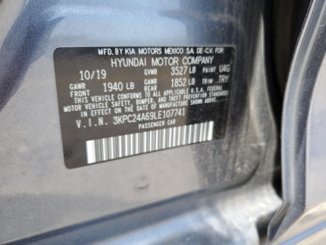 3KPC24A69LE107741 2020 Hyundai Accent Se