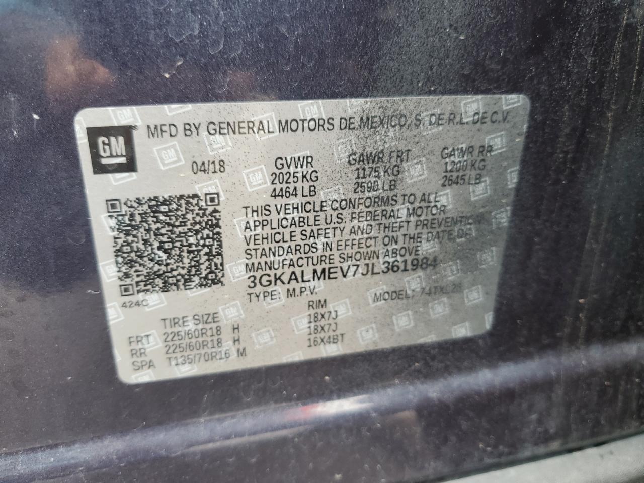 3GKALMEV7JL361984 2018 GMC Terrain Sle