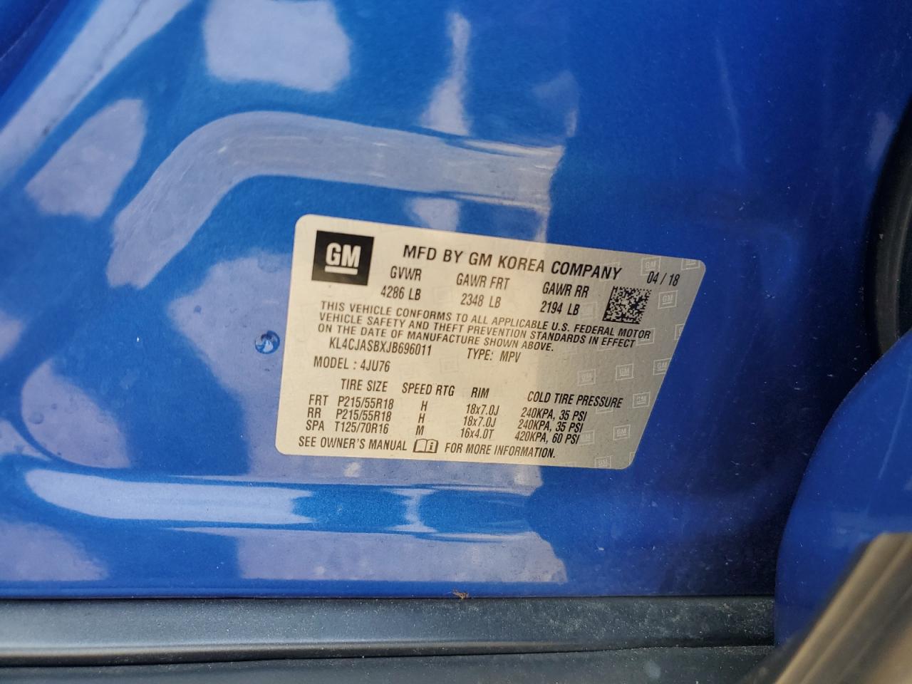 KL4CJASBXJB696011 2018 Buick Encore Preferred