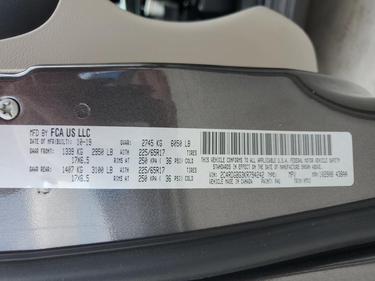 2C4RDGBG3KR794242 2019 Dodge Grand Caravan Se