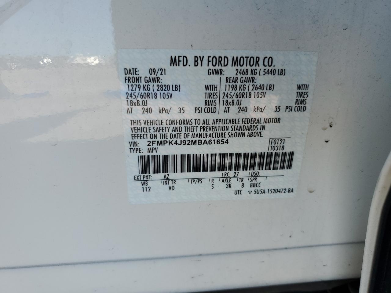 2FMPK4J92MBA61654 2021 Ford Edge Sel