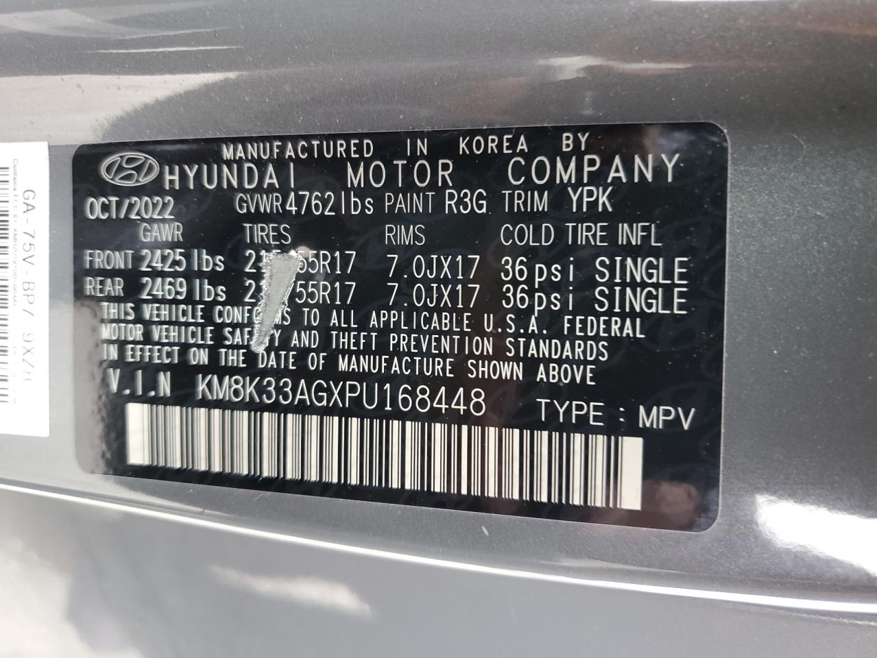 KM8K33AGXPU168448 2023 Hyundai Kona Sel