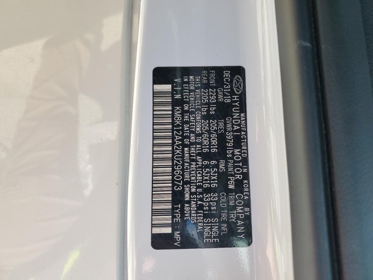 KM8K12AA2KU296073 2019 Hyundai Kona Se