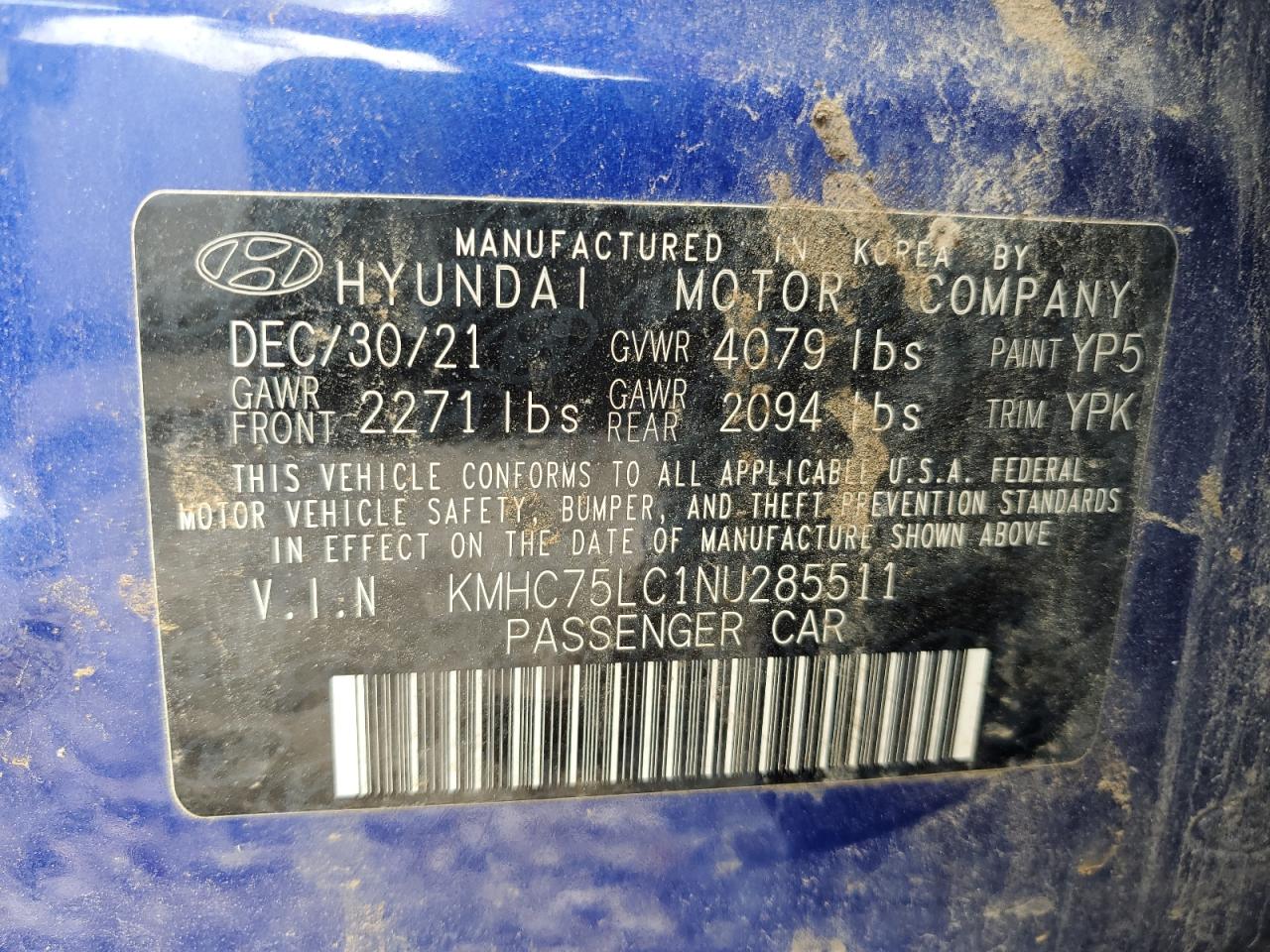 KMHC75LC1NU285511 2022 Hyundai Ioniq Se