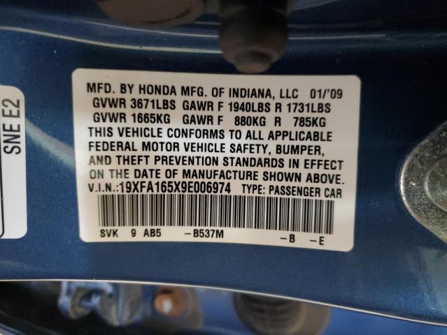 2009 Honda Civic Lx VIN: 19XFA165X9E006974 Lot: 57171434