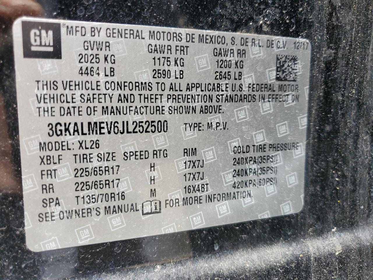 3GKALMEV6JL252500 2018 GMC Terrain Sle