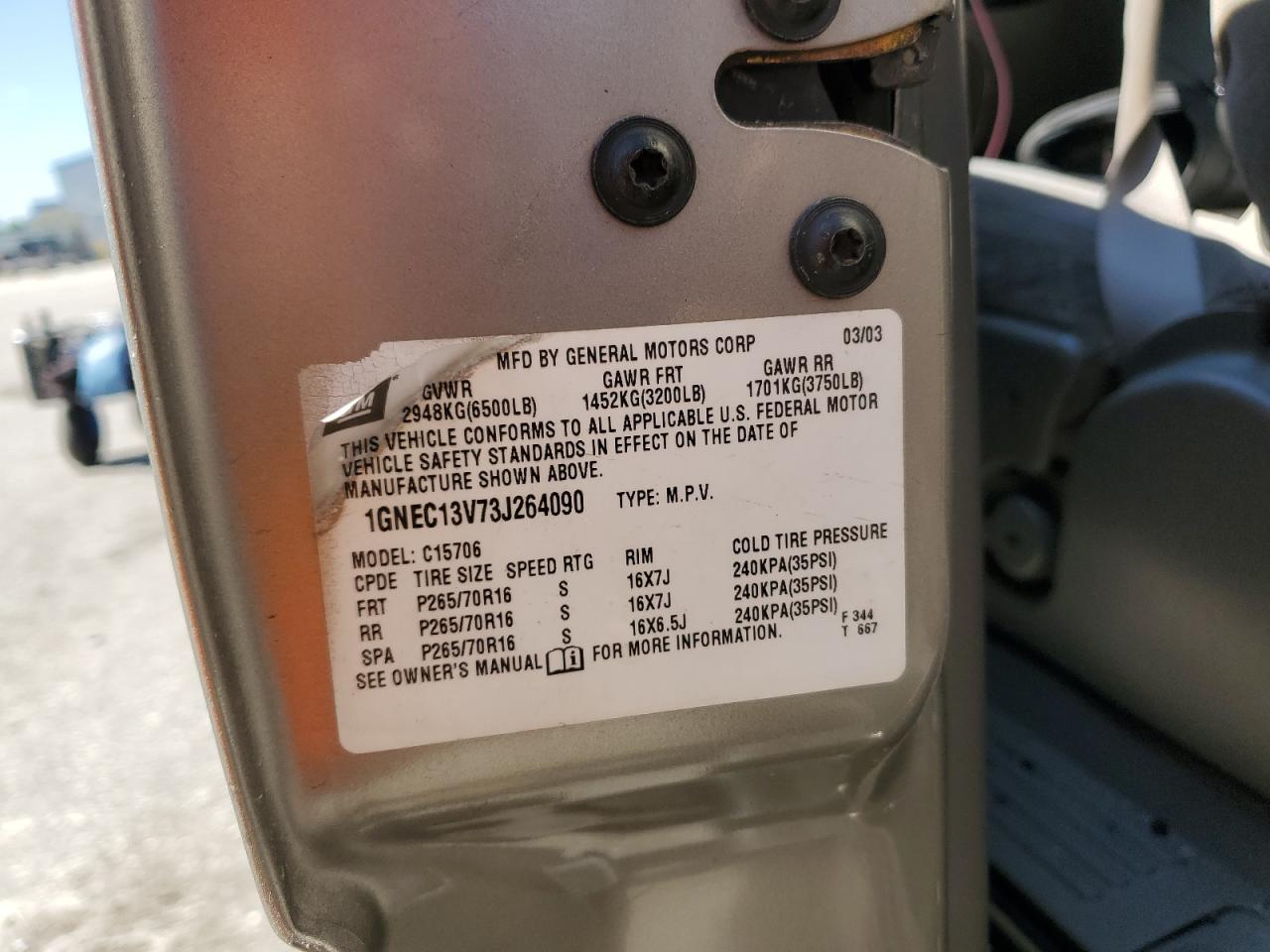 1GNEC13V73J264090 2003 Chevrolet Tahoe C1500