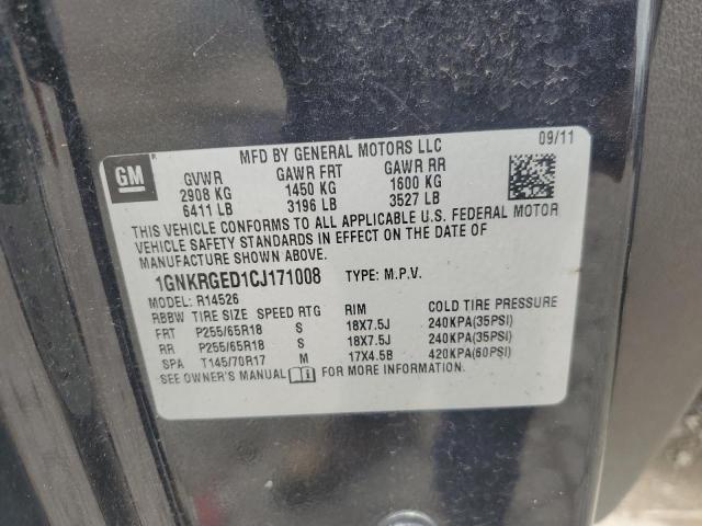 2012 Chevrolet Traverse Lt VIN: 1GNKRGED1CJ171008 Lot: 54918094