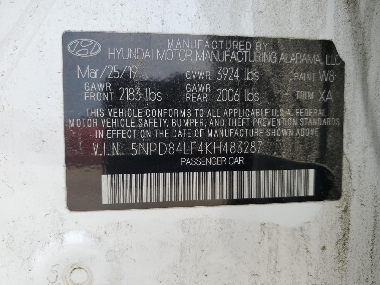 5NPD84LF4KH483287 2019 Hyundai Elantra Sel
