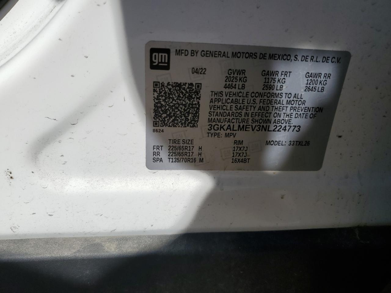 3GKALMEV3NL224773 2022 GMC Terrain Sle