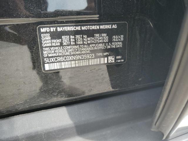 2022 BMW X5 xDrive40I VIN: 5UXCR6C0XN9N35923 Lot: 54241504