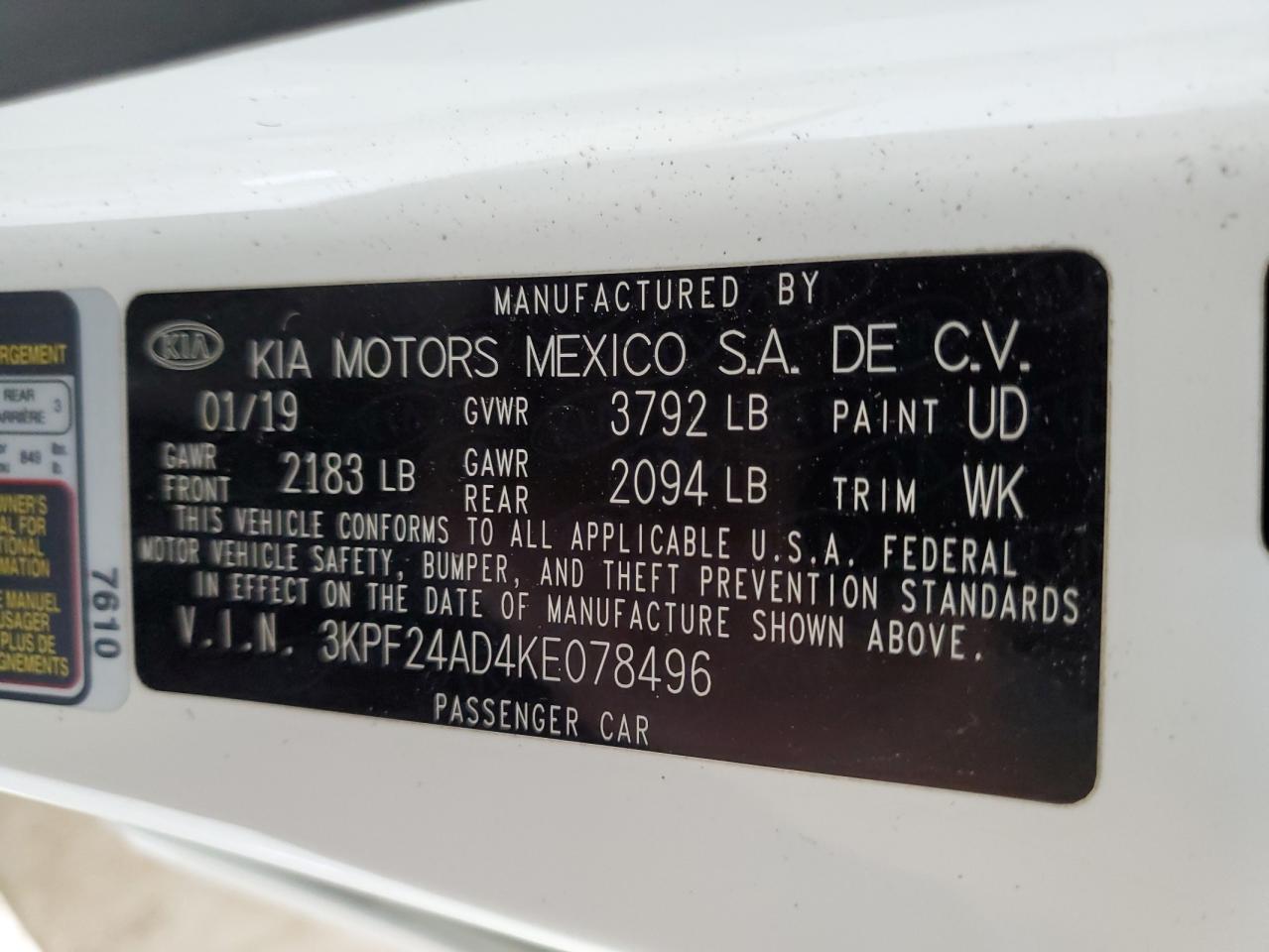 3KPF24AD4KE078496 2019 Kia Forte Fe