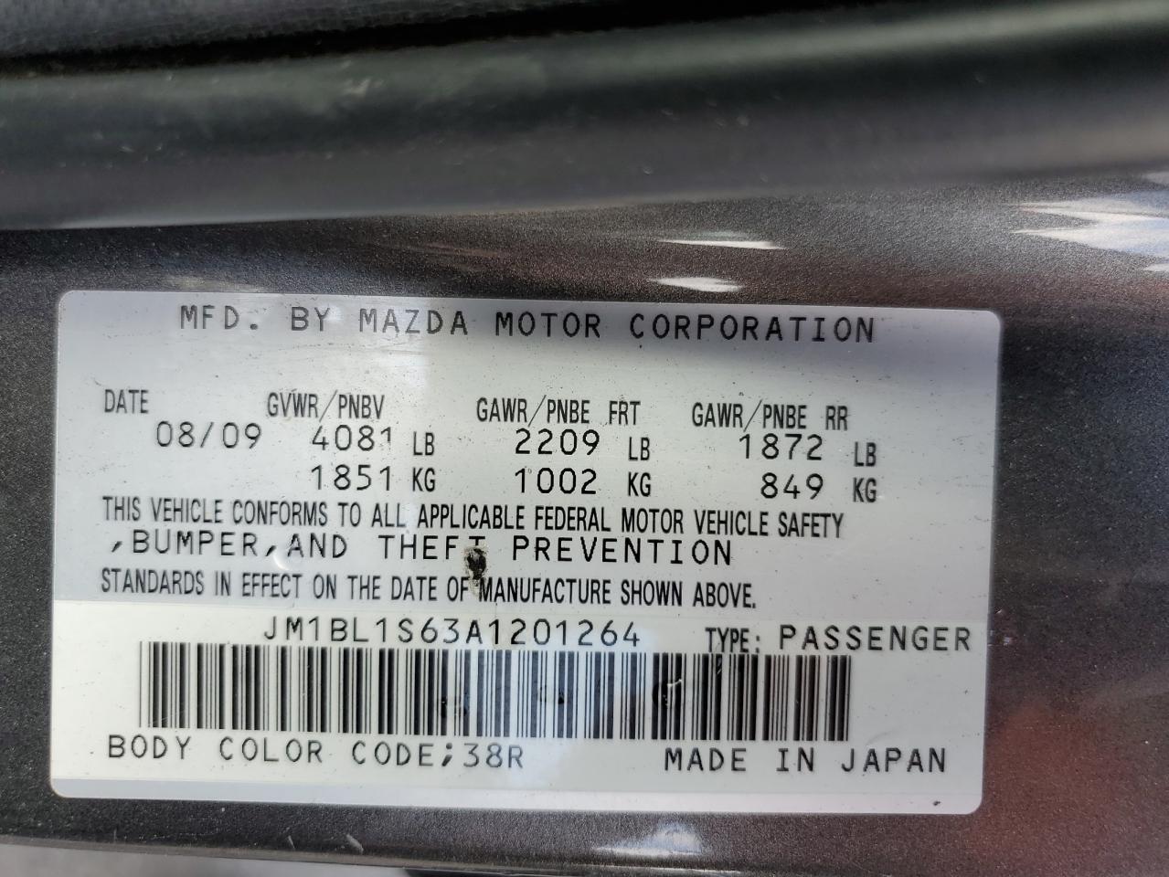 JM1BL1S63A1201264 2010 Mazda 3 S