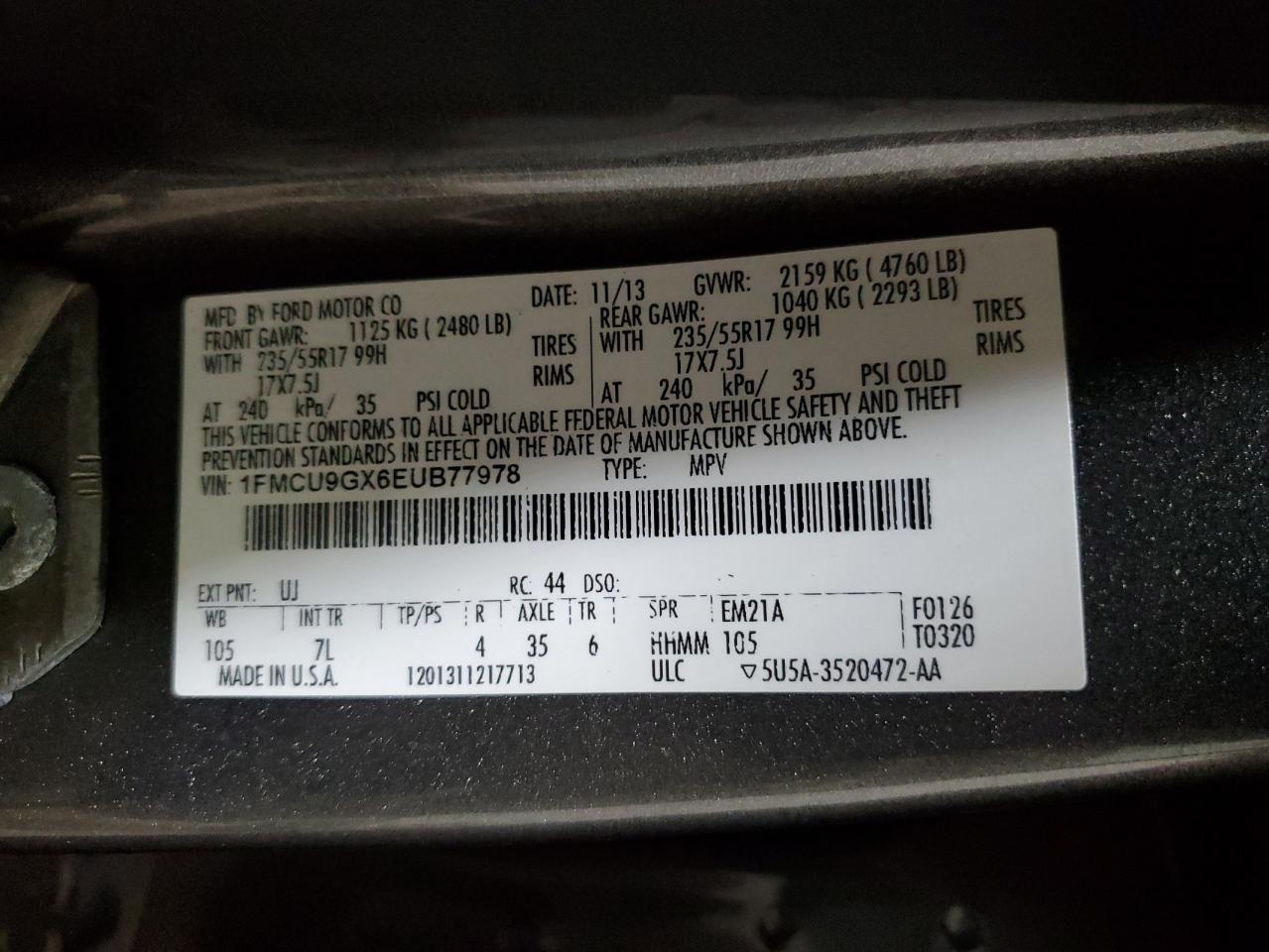 1FMCU9GX6EUB77978 2014 Ford Escape Se