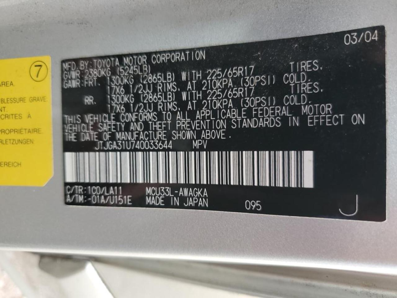 JTJGA31U740033644 2004 Lexus Rx 330