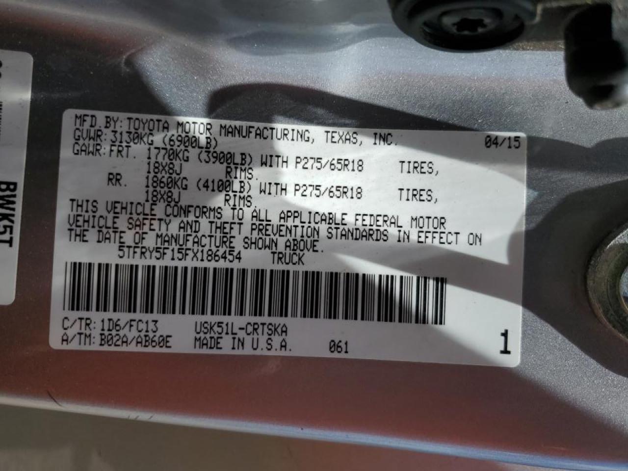 5TFRY5F15FX186454 2015 Toyota Tundra Double Cab Sr/Sr5