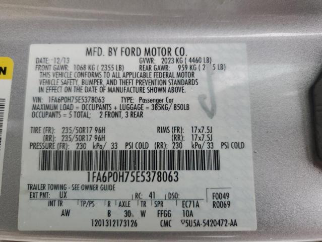 2014 Ford Fusion Se VIN: 1FA6P0H75E5378063 Lot: 53313554