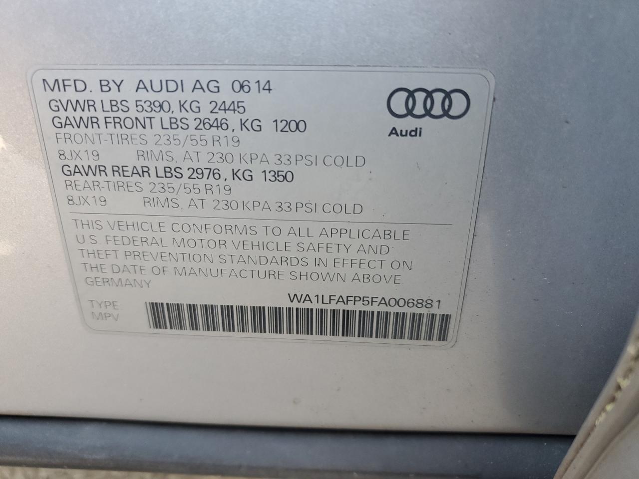 WA1LFAFP5FA006881 2015 Audi Q5 Premium Plus