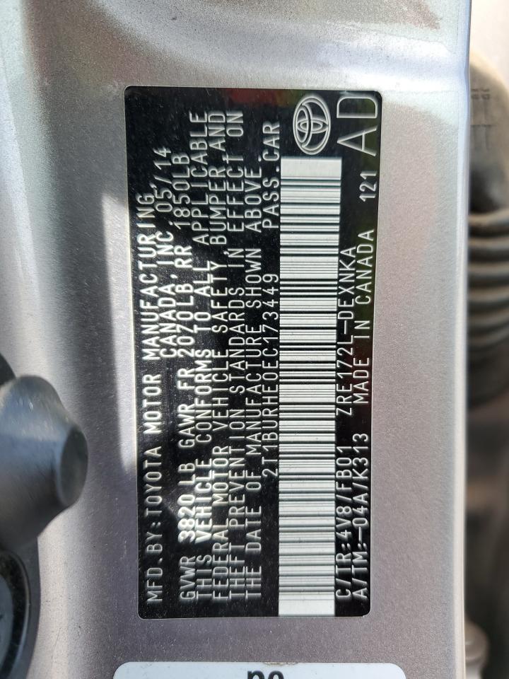 2T1BURHE0EC173449 2014 Toyota Corolla L