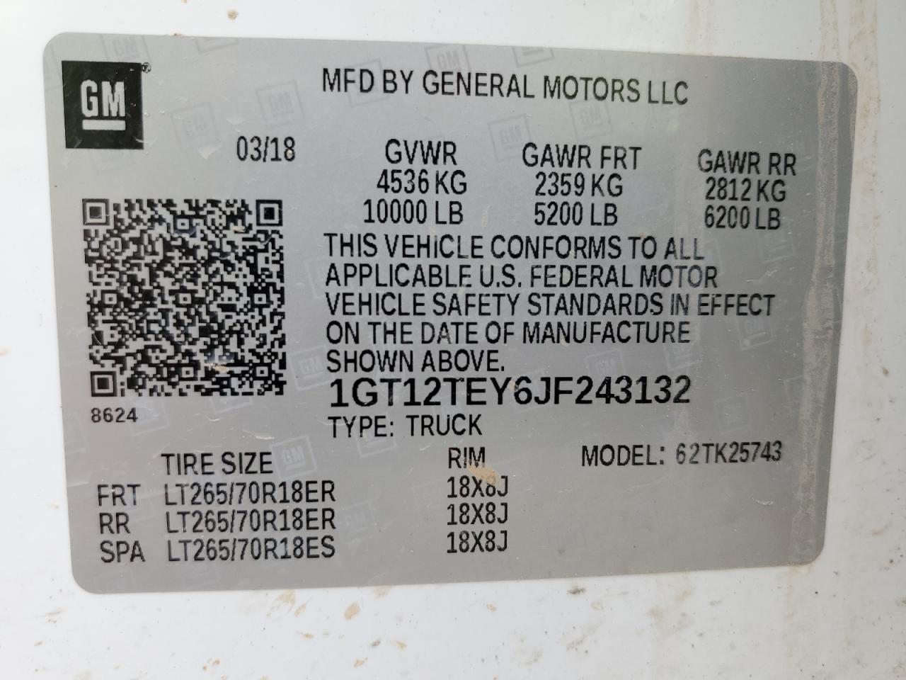 1GT12TEY6JF243132 2018 GMC Sierra K2500 Slt