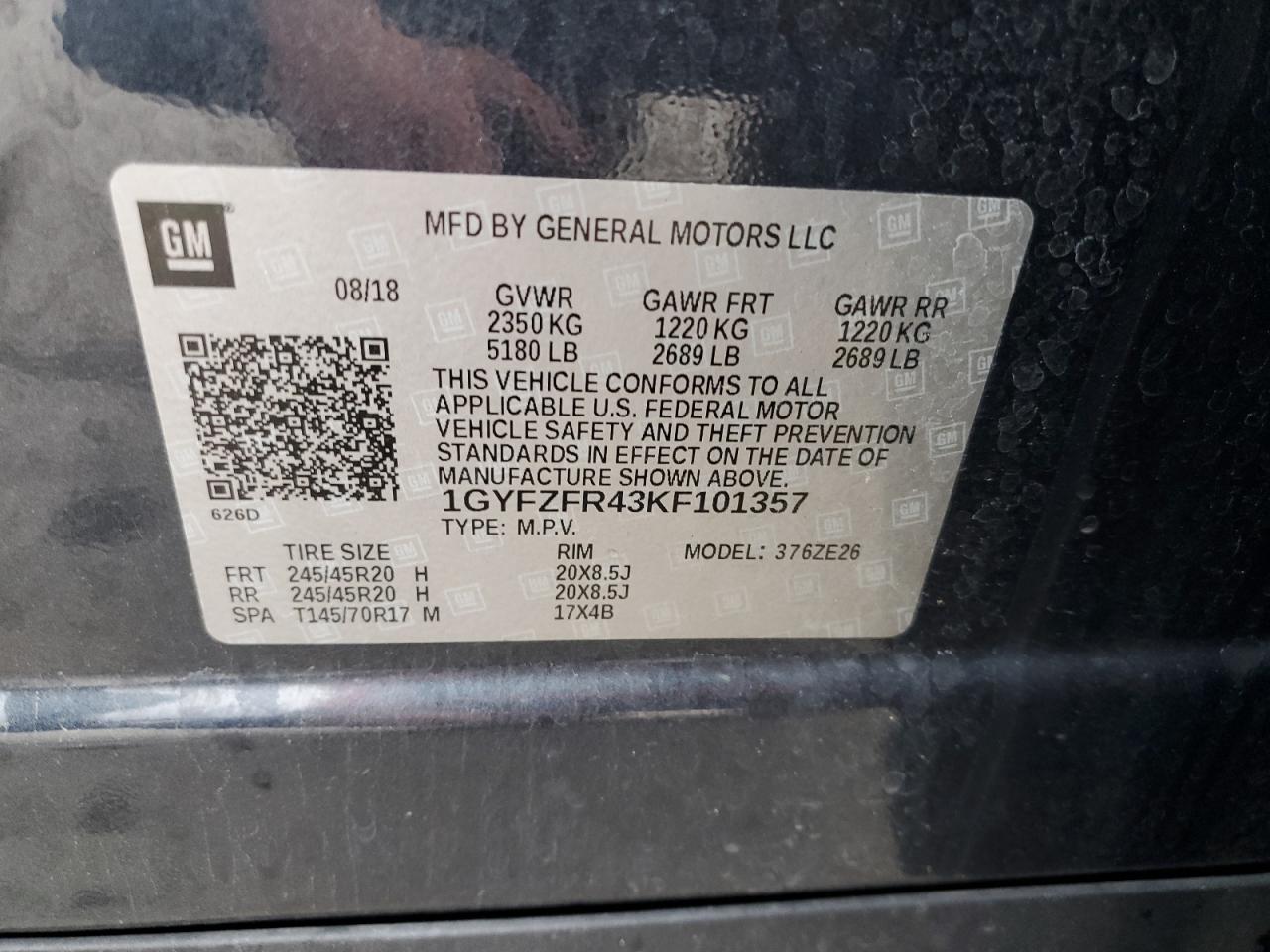 1GYFZFR43KF101357 2019 Cadillac Xt4 Sport