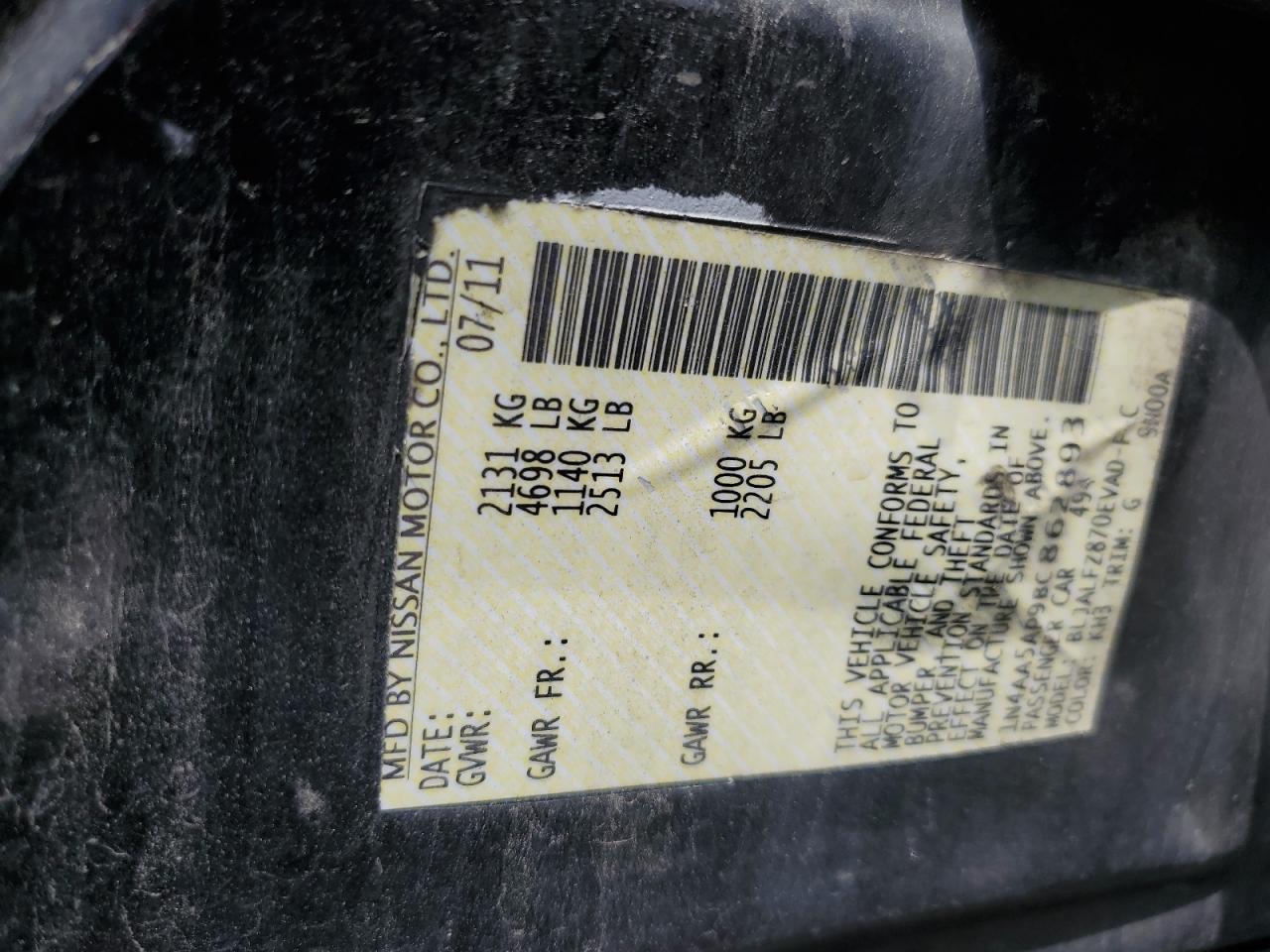 1N4AA5AP9BC862893 2011 Nissan Maxima S