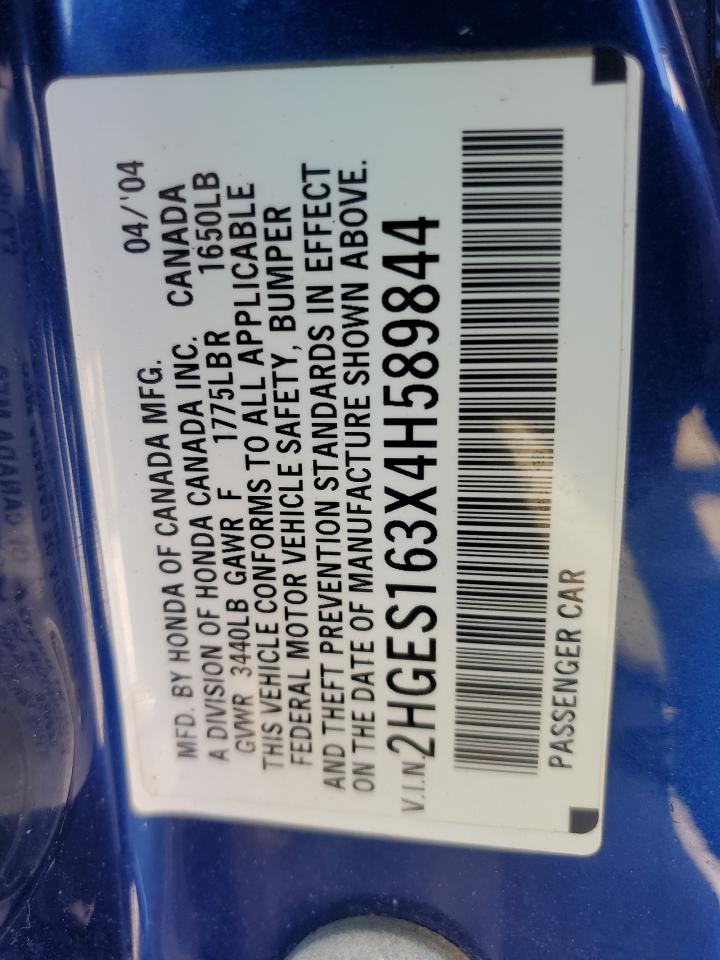 2HGES163X4H589844 2004 Honda Civic Dx Vp