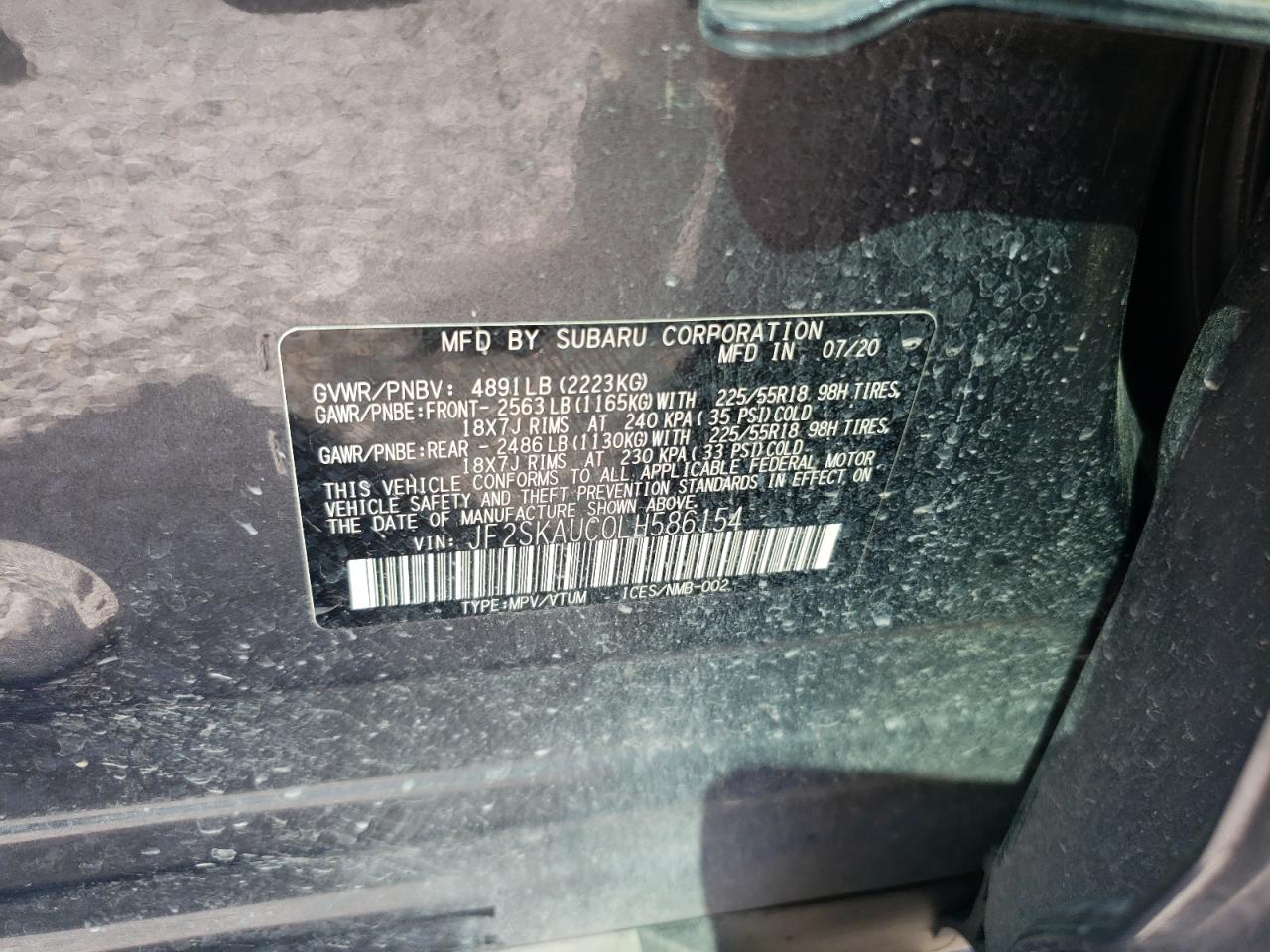 JF2SKAUC0LH586154 2020 Subaru Forester Limited