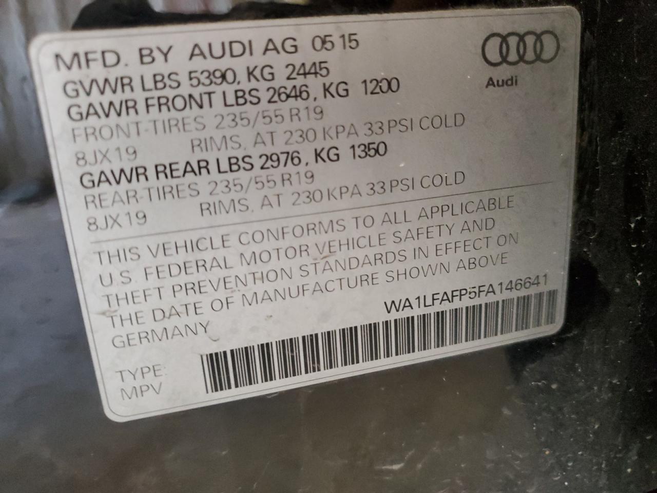 WA1LFAFP5FA146641 2015 Audi Q5 Premium Plus
