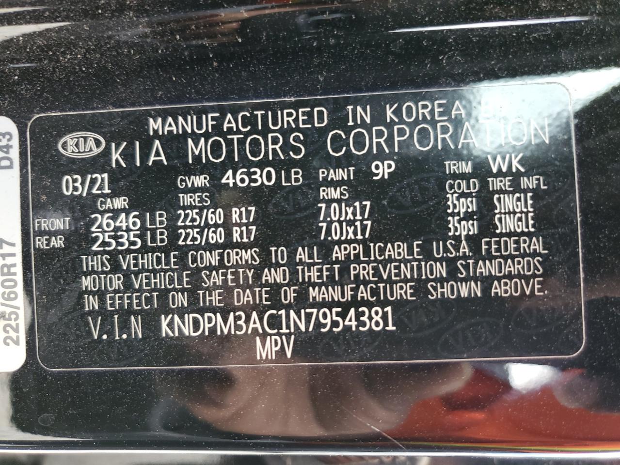 KNDPM3AC1N7954381 2022 Kia Sportage Lx