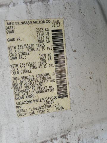 2017 Nissan Murano S VIN: 5N1AZ2MG7HN155958 Lot: 55362514