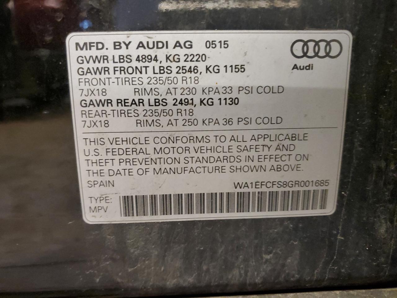 WA1EFCFS8GR001685 2016 Audi Q3 Premium Plus