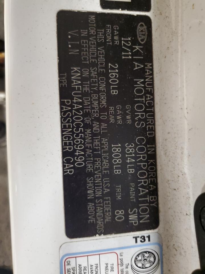 KNAFU4A20C5569490 2012 Kia Forte Ex