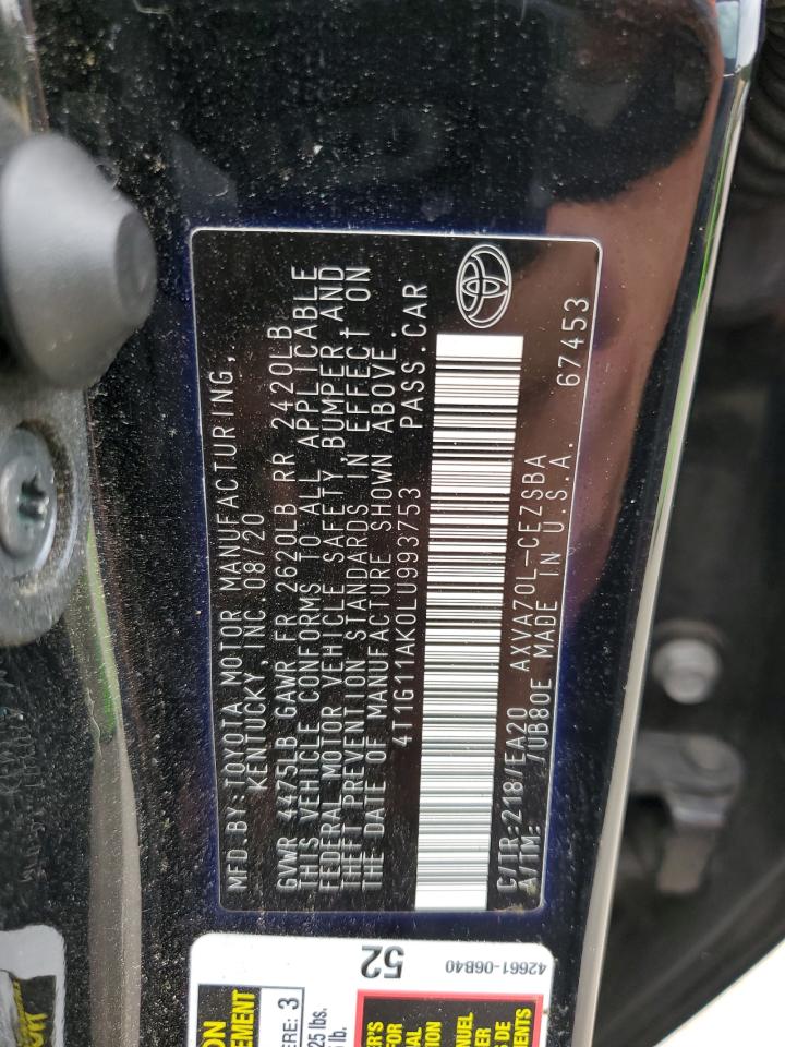 4T1G11AK0LU993753 2020 Toyota Camry Se