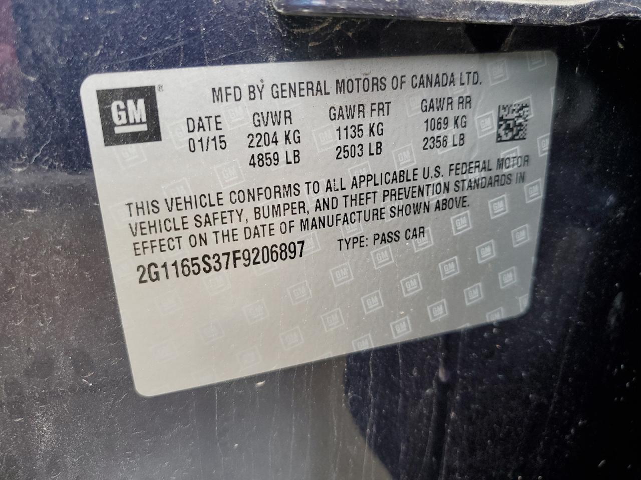 2G1165S37F9206897 2015 Chevrolet Impala Ltz