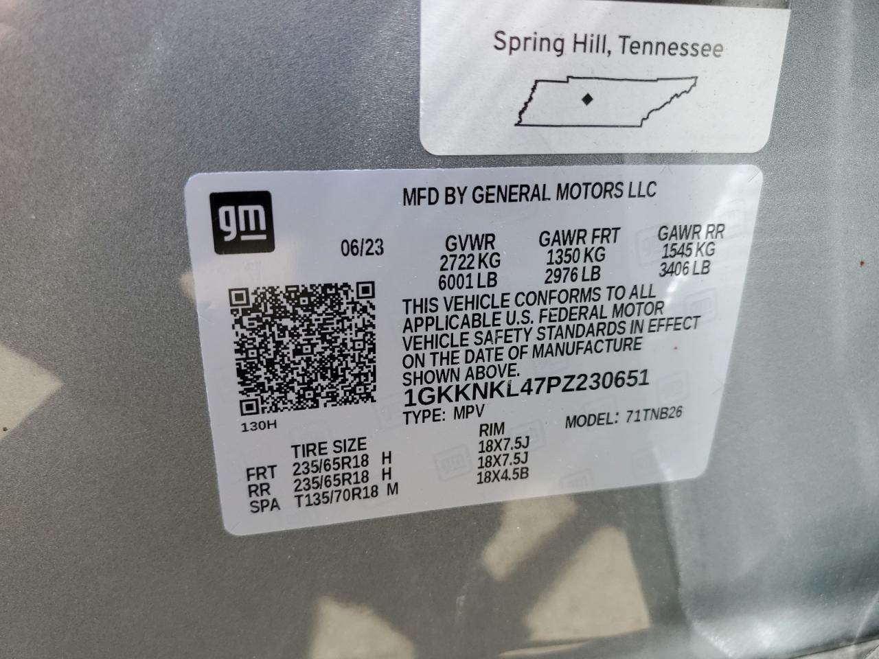 1GKKNKL47PZ230651 2023 GMC Acadia Sle