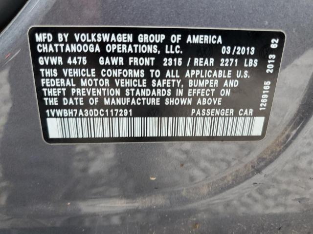 2013 Volkswagen Passat Se VIN: 1VWBH7A30DC117291 Lot: 55802524