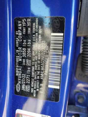 2022 Hyundai Elantra Sel VIN: KMHLM4AG3NU323233 Lot: 55333794